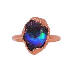 Handmade Raw Aura Amethyst Copper Ring
